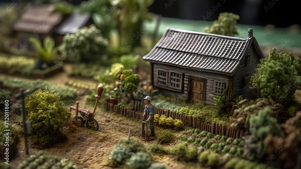 miniature green garden with a farmer miniature green garden with a farmer