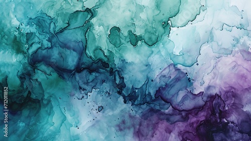 Abstract watercolor paint background by deep teal color purple and green with liquid fluid texture for backdrop.