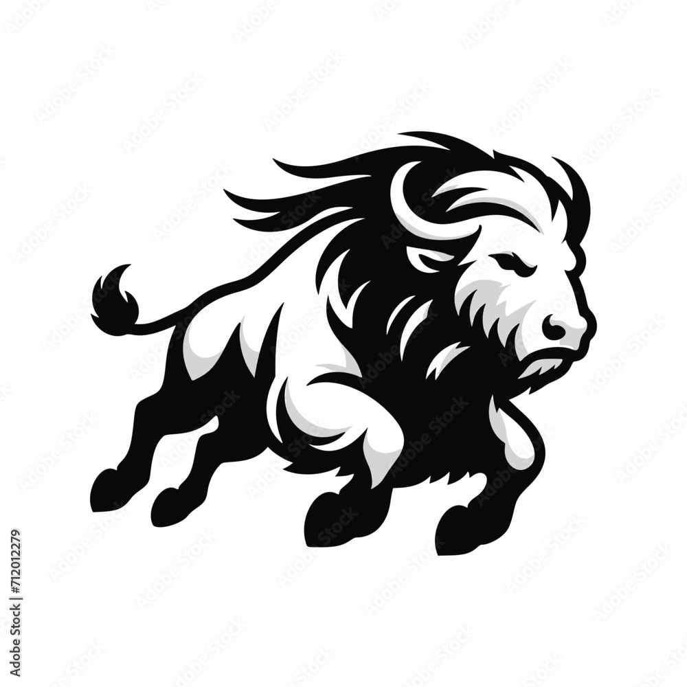 Fototapeta premium Dynamic Vector Logo Featuring a Charging Bull. Powerful Symbol of Strength and Resilience for Corporate Branding, Financial Services, and Marketing. Striking and Versatile logo on a white Background.