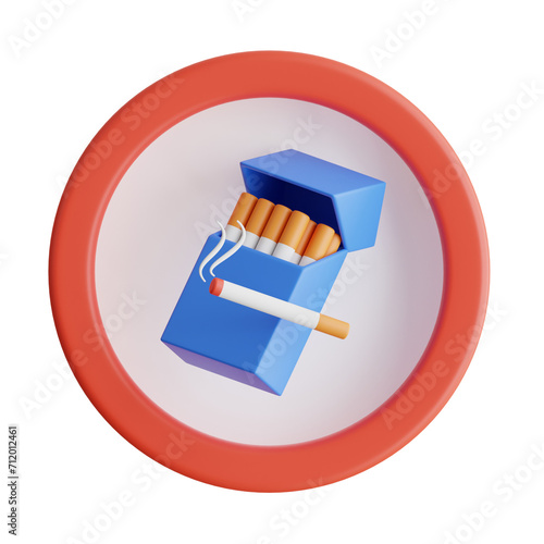 3D Cigarette Sign Model Smoking Regulations and Areas. 3d illustration, 3d element, 3d rendering. 3d visualization isolated on a transparent background