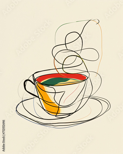 hot liquid in a cup, line illustration, minimalism photo