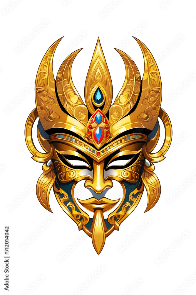 Viking mask with gold ornaments on a white background Viking mask with gold ornaments on a white background
