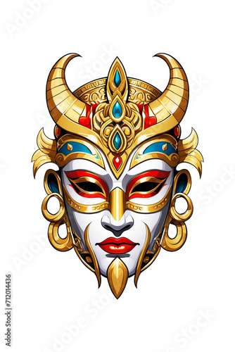 Viking mask with gold ornaments on a white background