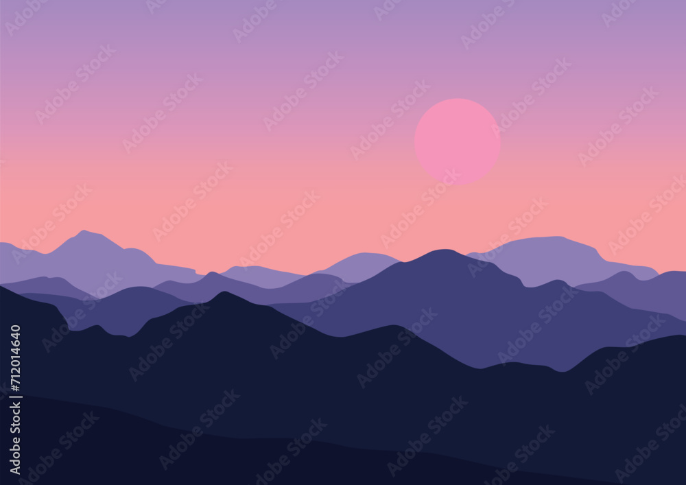 Landscape with mountains abstract. Vector illustration in flat style.