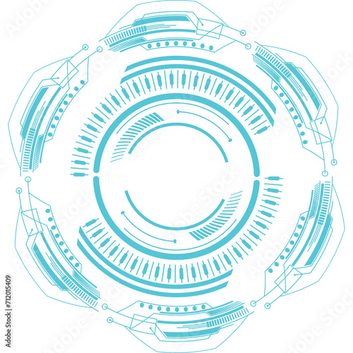 Circle technology elements set. Futuristic hud interface concept.Blue overlay style. サークルテクノロジー要素セット。 未来的な hud インターフェイスのコンセプト。青いオーバーレイ スタイル。