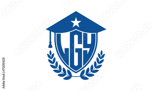 LGY three letter iconic academic logo design vector template. monogram, abstract, school, college, university, graduation cap symbol logo, shield, model, institute, educational, coaching canter, tech photo