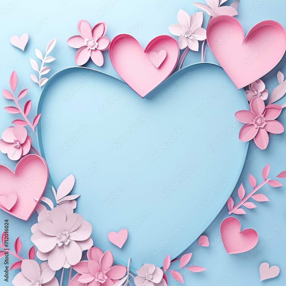 Paper cut style of valentine day concept frame with heart and flower background. Paper cut style of valentine day concept frame with heart and flower background.