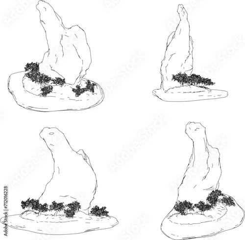 ethnic traditional bonsai plant art drawing illustration vector design