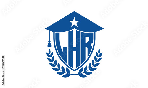 LHR three letter iconic academic logo design vector template. monogram, abstract, school, college, university, graduation cap symbol logo, shield, model, institute, educational, coaching canter, tech photo