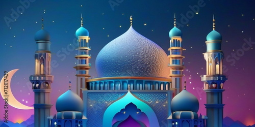 Ramadan background design with moon, mosque, leant 