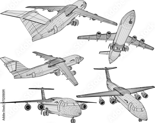 Vector sketch illustration design of private jet airplane flying in the clouds