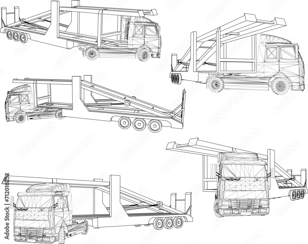 Vector sketch illustration design of truck transporting new cars to dealer