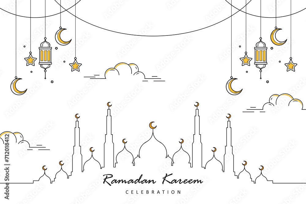 Flat islamic celebration line art design concept suitable for poster or banner design