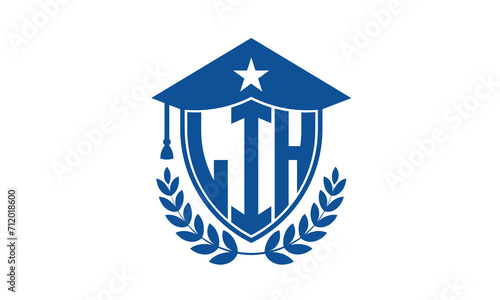 LIH three letter iconic academic logo design vector template. monogram, abstract, school, college, university, graduation cap symbol logo, shield, model, institute, educational, coaching canter, tech photo