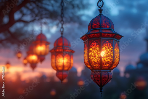 Photo of lanterns in the afternoon with an aesthetic way, can be used for designs with Islamic themes or Ramadan and Eid Mubarak activities