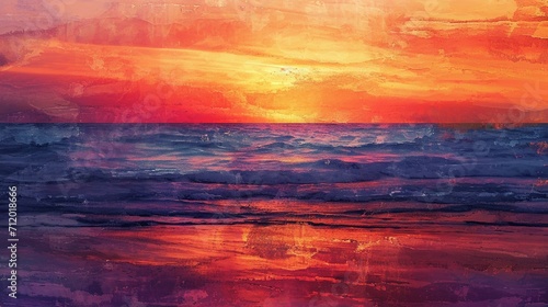 An abstract summer sunset at the beach, with layers of orange, purple, and pink, blending into each other like a warm, fading summer day © Muhammad