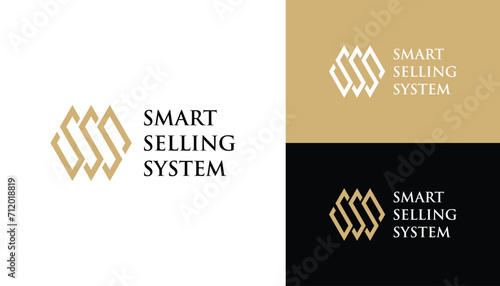 Golden Initial Letter S SS SSS Monogram with Simple Line Art Logo Design
