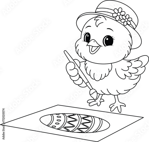 Happy little chick drawing Easter egg coloring page