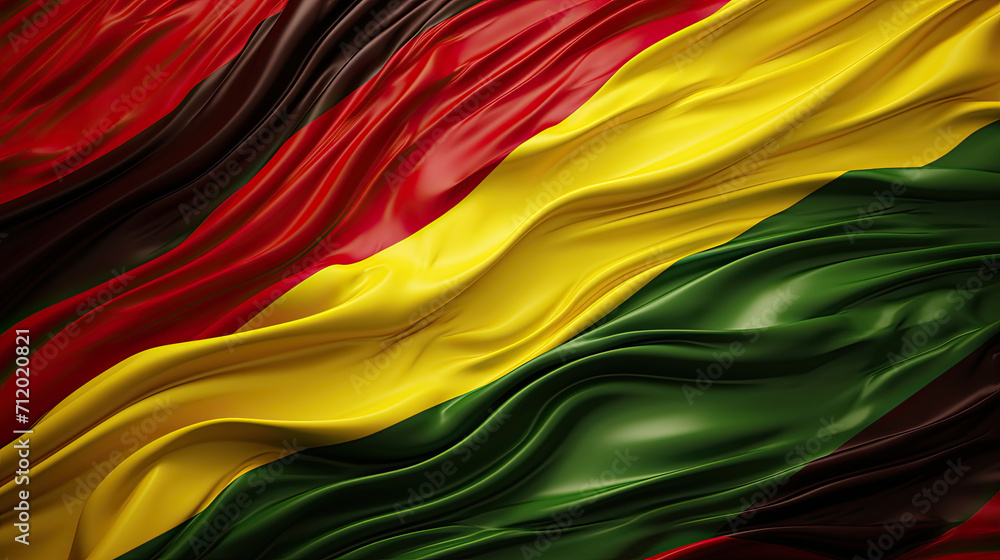 Black History Month: Red Yellow Green Waving Flag, Silk Fabric Velvet Cloth Smooth Wave, African American History in United States, Freedom, Independence Day - obrazy, fototapety, plakaty 