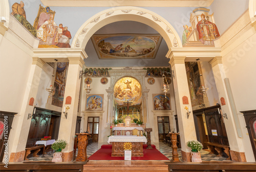 VICENZA, ITALY - NOVEMBER 7, 2023: The nave of church Chiesa di Santa Lucia with the frescoes by Rocco Pittaco (1862).