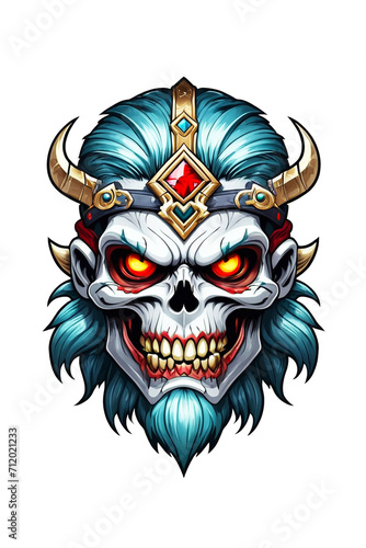 Zombie head soldier with crown isolated on white background