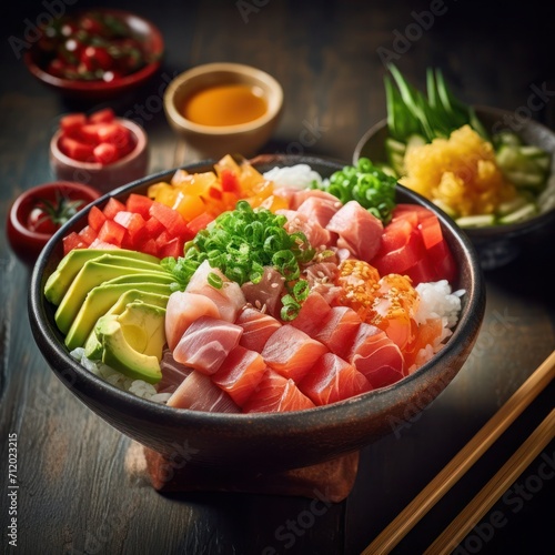 mixed platter of raw sashimi in a bowl