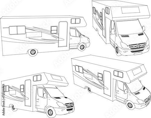 Vector sketch illustration of a cargo caravan car design for adventure