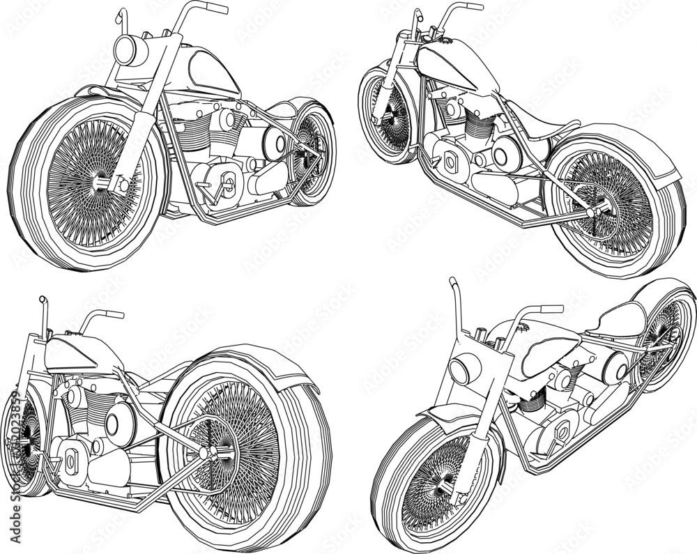 Fototapeta premium Vector sketch illustration of a cool modified chopper motorbike design for the contest 