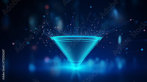 digital funnel and abstract data flow in techno blue background