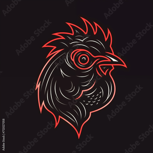 Cock-a-Doodle Boldness: Illustrative Mascot Logo of a Red-Crested, Black-Feathered Rooster