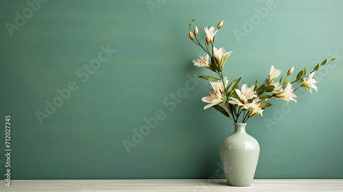green color wall background with flower