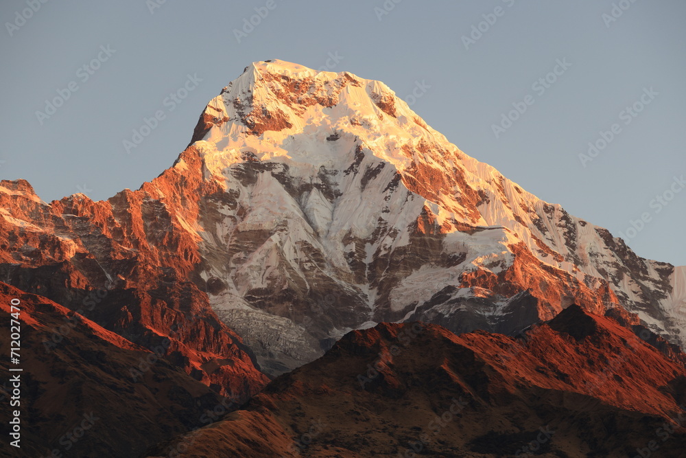 annapurna south located in Annapurna mountain range in Nepal during afterglow