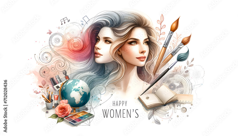 Women's Day watercolor on white background Women's Day watercolor on white background