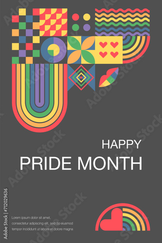 LGBT pride month. LGBT. June. Geometric template rainbow background . Rainbow symbol of pride. Template for background  banner  postcard  poster. Vector illustration