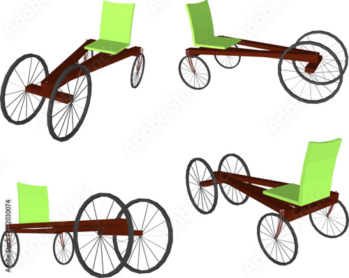 Vector sketch illustration of a simple ancient vehicle design with three wheels