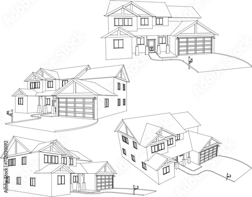 Fototapeta Naklejka Na Ścianę i Meble -  Vector sketch illustration of a simple minimalist small family house design