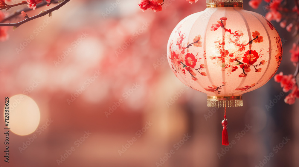 Chinese Lunar New Year celebration. Lantern, ornament, decoration on blurry Chinese Lunar New Year celebration. Lantern, ornament, decoration on blurry