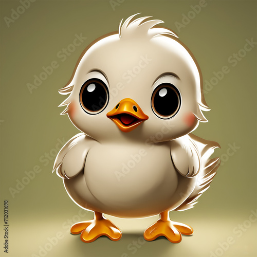 Cartoon illustration of a cute baby chicken isolated on a light green background, concept for pet and animal right 