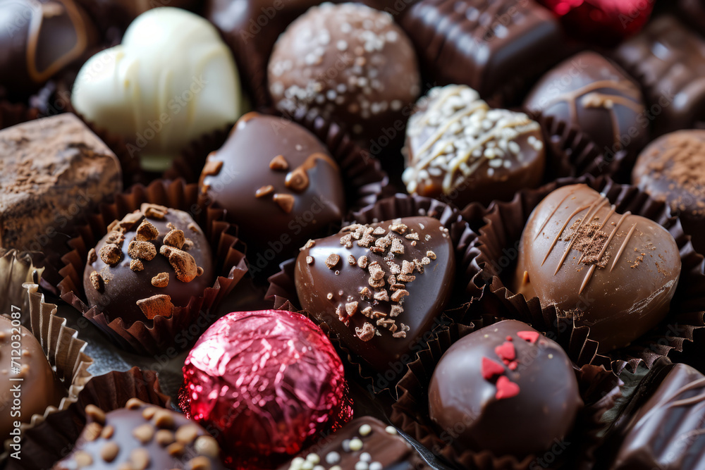 A box of Valentines chocolate sweets in different shapes and flavors A box of Valentines chocolate sweets in different shapes and flavors