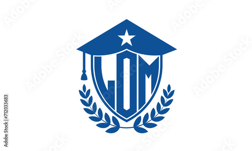 LOM three letter iconic academic logo design vector template. monogram, abstract, school, college, university, graduation cap symbol logo, shield, model, institute, educational, coaching canter, tech