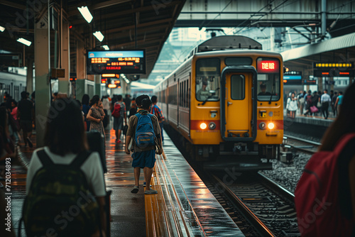 Diverse Emotions and Anticipation as Travelers Board Trains Amidst the Dynamic Atmosphere of a Bustling Railway Station, Embarking on Journeys Infused with the Spirit of Adventure.