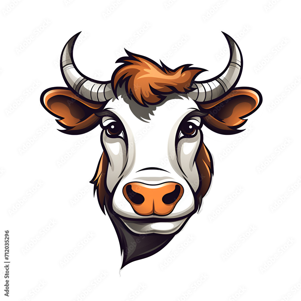 Cartoon Style Farm Cow Logo Illustration No Background Perfect for Print on Demand Merchandise