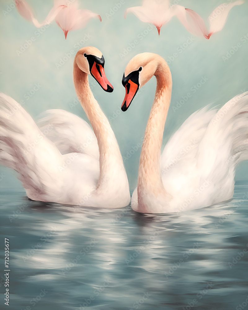 Naklejka premium swan, bird, water, lake, animal, white, pond, wildlife, animals, river, graceful, beauty, love, reflection, swim, swimming, feathers, blue