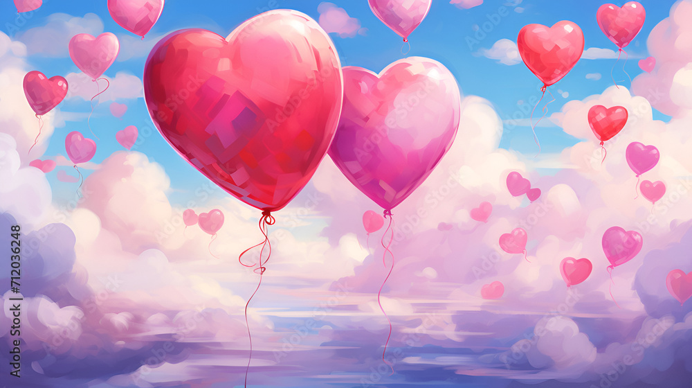 heart, love, balloon, valentine, celebration, shape, day, sky, air, holiday, symbol, romance, red, hearts, 