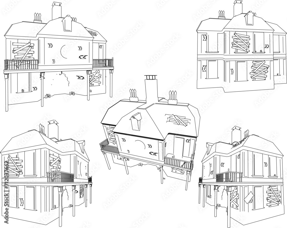 Vector sketch illustration of classic vintage haunted old house design