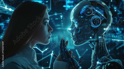 Robotics or ai artificial intelligence connecting interaction with human.Chat bot software network.big data and transfer protocol system.Neuralink with smart brain.ai generative technology