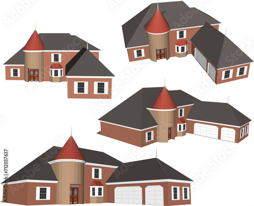 Vector sketch illustration of classic vintage colonial old house design