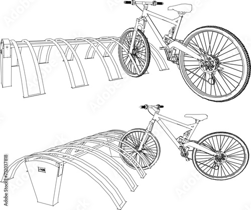 Vector sketch illustration of bicycle safety design for parking security in parks
