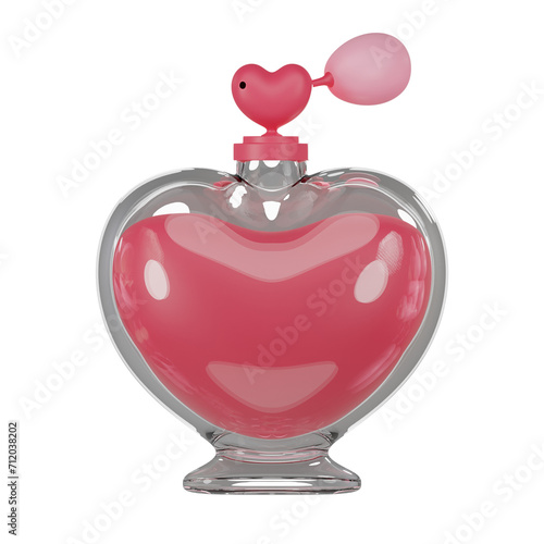 3D render, pink heart perfume bottle on transparent background