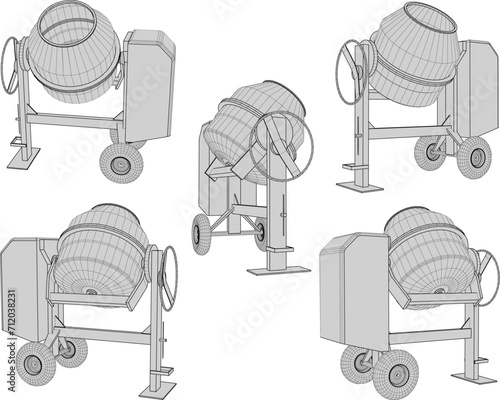 Vector sketch illustration of cement mixer machine design for small scale projects